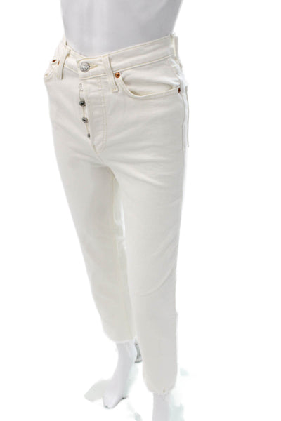 Re/Done Women Straight Jeans White High Rise Button Size 25