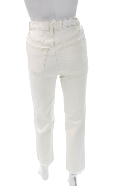 Re/Done Women Straight Jeans White High Rise Button Size 25