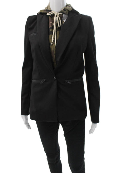 Central Park West Womens Basic Jacket Black Camouflage LongSleeve Size XS