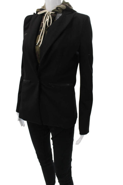 Central Park West Womens Basic Jacket Black Camouflage LongSleeve Size XS