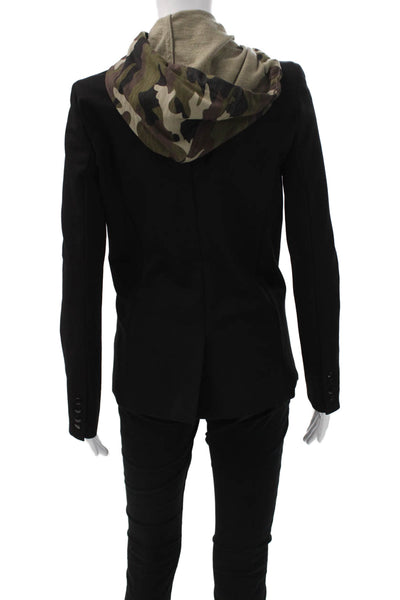 Central Park West Womens Basic Jacket Black Camouflage LongSleeve Size XS