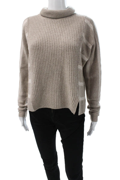 Splendid Women Turtleneck Sweater Striped Beige Wool Long Sleeve Size XS