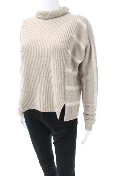 Splendid Women Turtleneck Sweater Striped Beige Wool Long Sleeve Size XS
