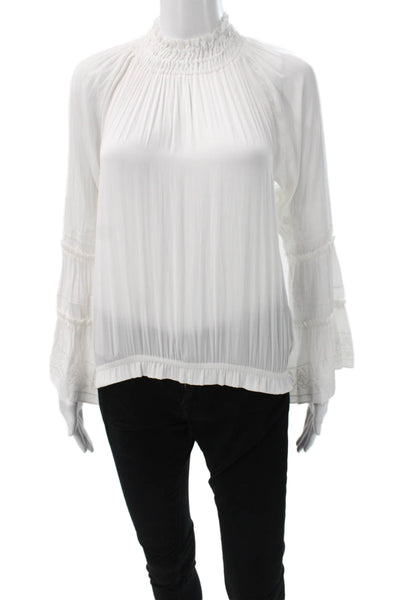 Ramy Brook Womens White High Neck Long Sleeve Basic Blouse Polyester Size S