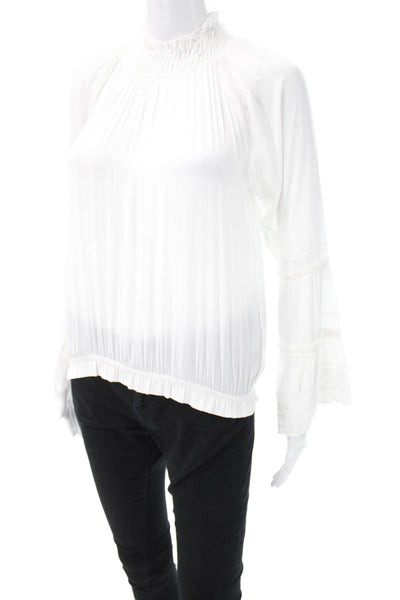 Ramy Brook Womens White High Neck Long Sleeve Basic Blouse Polyester Size S
