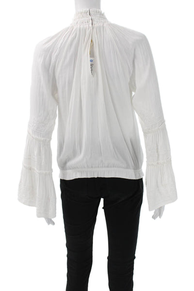 Ramy Brook Womens White High Neck Long Sleeve Basic Blouse Polyester Size S