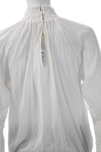 Ramy Brook Womens White High Neck Long Sleeve Basic Blouse Polyester Size S