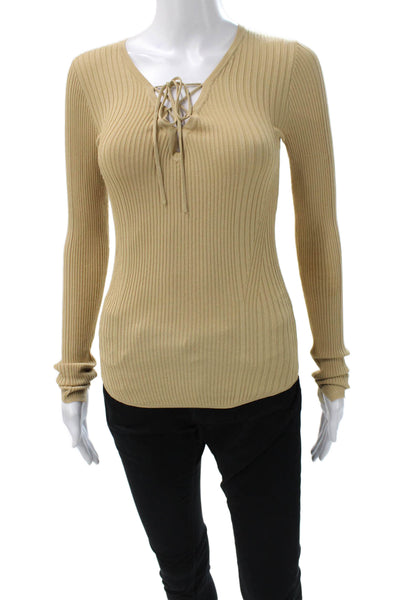 Rag & Bone Womens Beige V-Neck Long Sleeve Basic T-Shirt Size XS