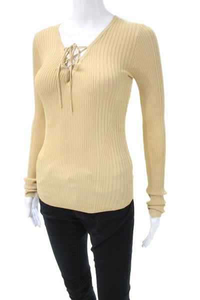 Rag & Bone Womens Beige V-Neck Long Sleeve Basic T-Shirt Size XS