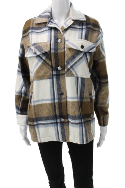Zara Womens Basic Jacket Plaid Multicolor Collared Snap Polyamide Size XS