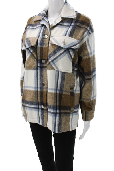 Zara Womens Basic Jacket Plaid Multicolor Collared Snap Polyamide Size XS