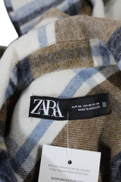 Zara Womens Basic Jacket Plaid Multicolor Collared Snap Polyamide Size XS