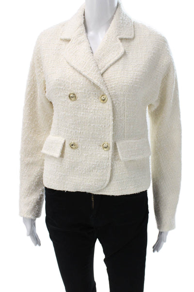 Zara Womens Ivory Tweed Basic Jacket Button Long Sleeve Size XS