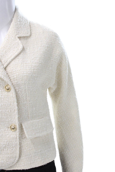 Zara Womens Ivory Tweed Basic Jacket Button Long Sleeve Size XS