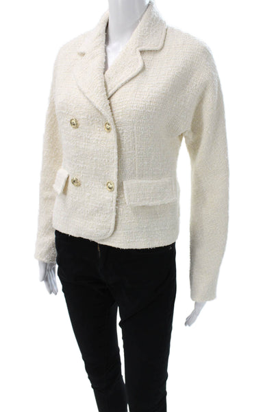 Zara Womens Ivory Tweed Basic Jacket Button Long Sleeve Size XS