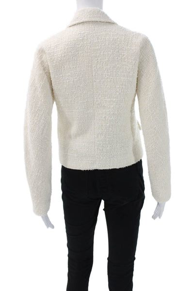 Zara Womens Ivory Tweed Basic Jacket Button Long Sleeve Size XS