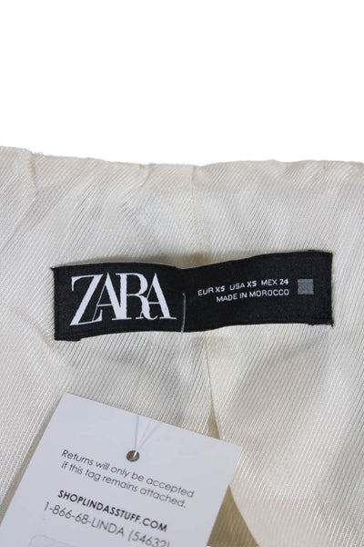 Zara Womens Ivory Tweed Basic Jacket Button Long Sleeve Size XS