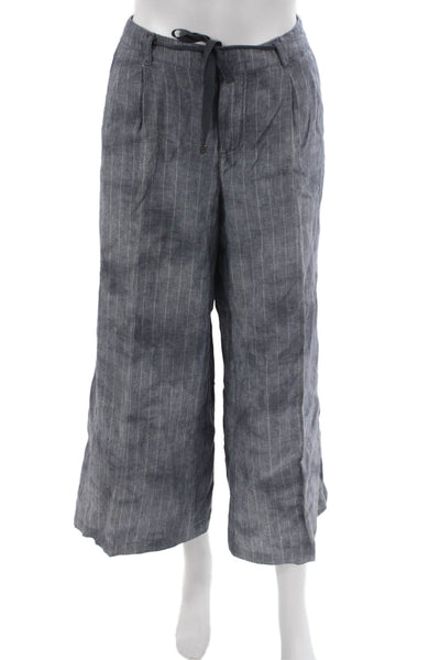 Marrakech Women Cropped Gray Striped Linen Drawstring Pants Size 27
