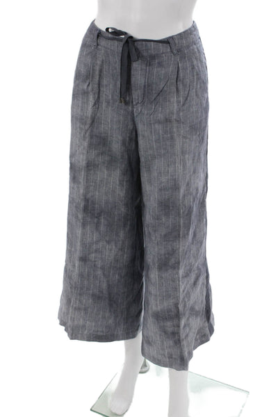 Marrakech Women Cropped Gray Striped Linen Drawstring Pants Size 27