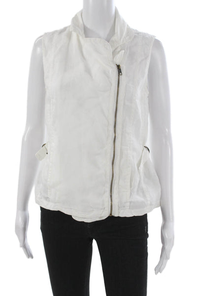 Michael Stars Women Biker Linen Collared Sleeveless Vest White Size S