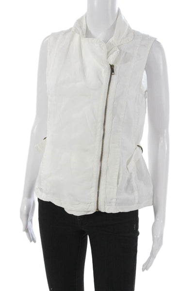 Michael Stars Women Biker Linen Collared Sleeveless Vest White Size S