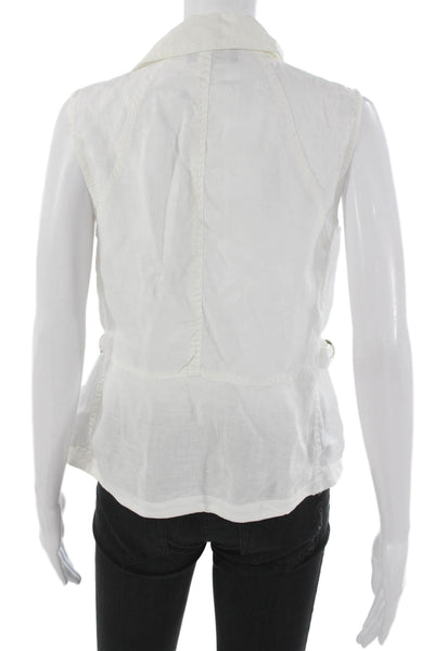 Michael Stars Women Biker Linen Collared Sleeveless Vest White Size S