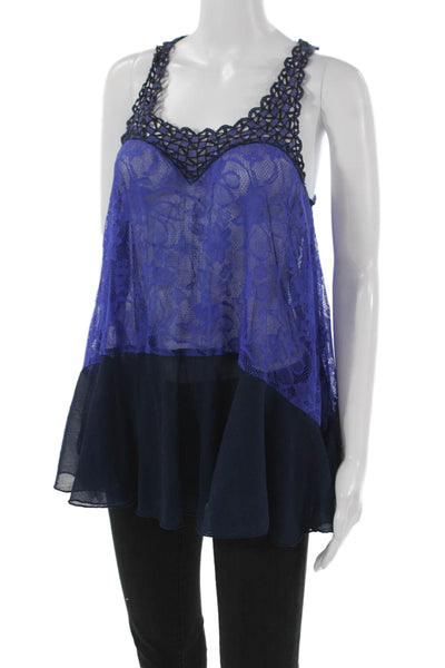 Free People Womens Camisole Blue Floral Scoop Neck Polyester Boho Size S