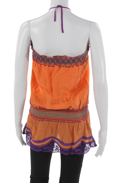 Hale Bob Women Orange Geometric Halter Tunic Cotton Boho Size M