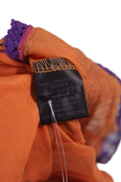 Hale Bob Women Orange Geometric Halter Tunic Cotton Boho Size M