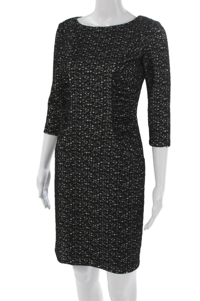 David Meister Women Sheath Dress Black BoatNeck 3/4 Sleeve Zip Polyester Size 2