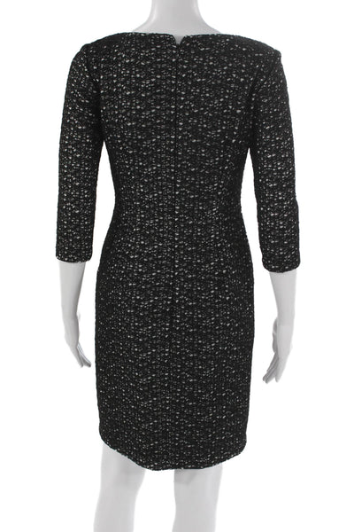 David Meister Women Sheath Dress Black BoatNeck 3/4 Sleeve Zip Polyester Size 2