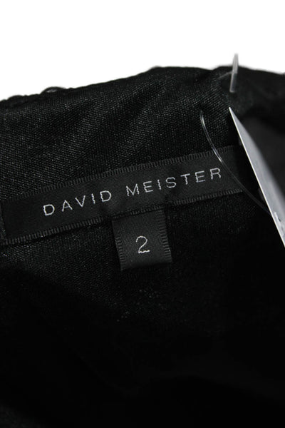 David Meister Women Sheath Dress Black BoatNeck 3/4 Sleeve Zip Polyester Size 2