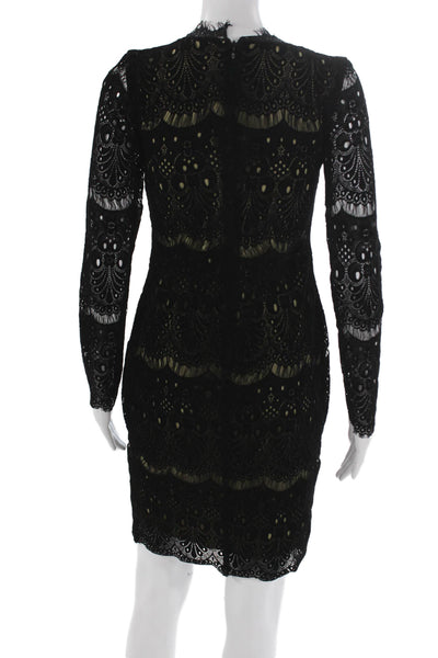 Amanda Uprichard Womens Sheath Dress Black V Neck Long Sleeve Lace Size 2