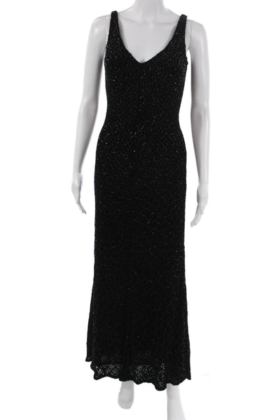 Carmen Marc Valvo Womens Black Rayon V Neck Sleeveless Maxi Dress Mid-Calf Size