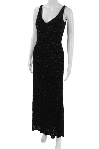 Carmen Marc Valvo Womens Black Rayon V Neck Sleeveless Maxi Dress Mid-Calf Size