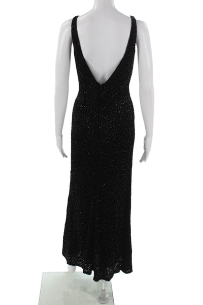 Carmen Marc Valvo Womens Black Rayon V Neck Sleeveless Maxi Dress Mid-Calf Size