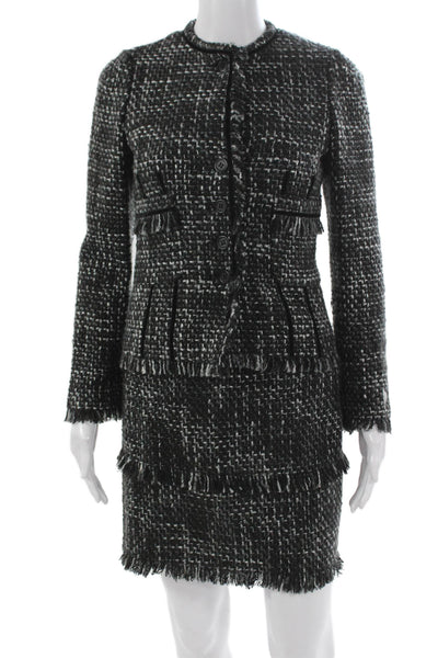 Philippe Adec Womens Skirt Suit Multicolor Flecked Button Long Sleeve Size 2