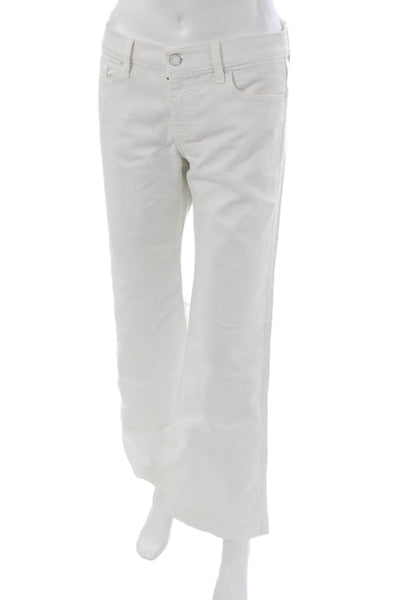 7 For All Mankind Women Flared White Jeans Cotton Blend Mid Rise Size 30
