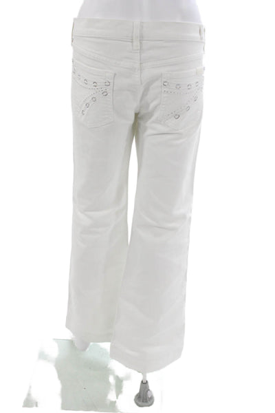 7 For All Mankind Women Flared White Jeans Cotton Blend Mid Rise Size 30