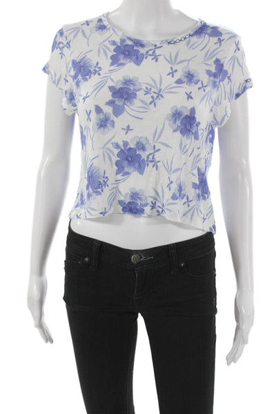 Love Shack Fancy Womens Cropped White Floral Tee Short Sleeve Size XL
