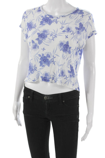 Love Shack Fancy Womens Cropped White Floral Tee Short Sleeve Size XL