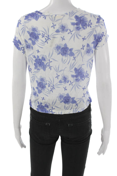 Love Shack Fancy Womens Cropped White Floral Tee Short Sleeve Size XL