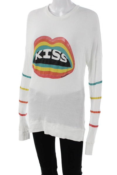 Lauren Moshi Womens Striped Rainbow Rayon Long Sleeve Crew Neck T-Shirt Size M