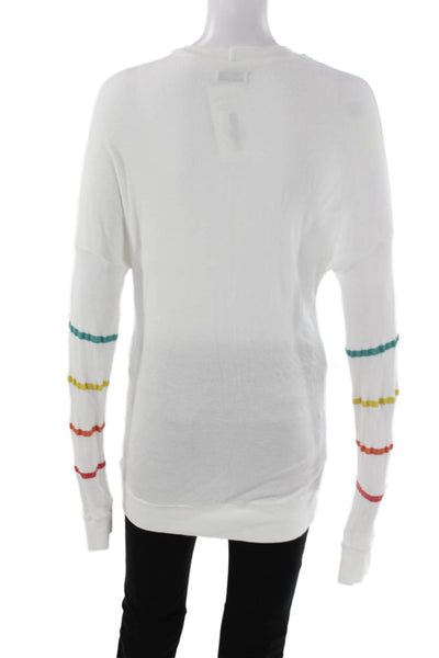 Lauren Moshi Womens Striped Rainbow Rayon Long Sleeve Crew Neck T-Shirt Size M