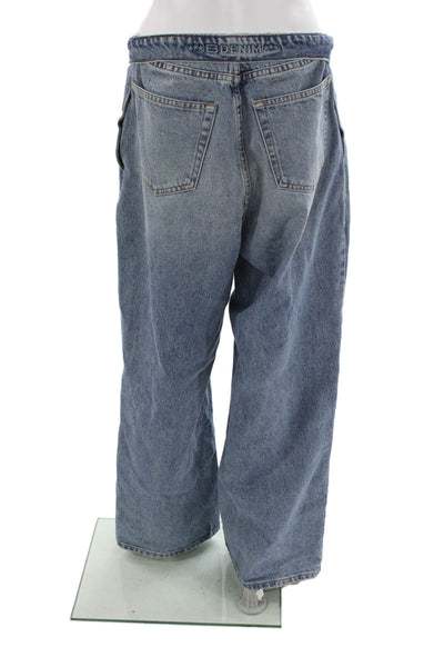 Denim Women Wide-Leg Jeans Blue High Rise Cotton Button Size 32