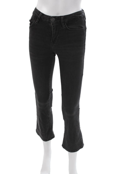 Frame Women Cropped Jeans Black Mid Rise Cotton Blend Size 23