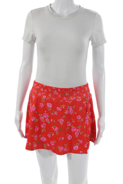 AS Revival Women Red Floral Wrap Skort Polyester Short Size L