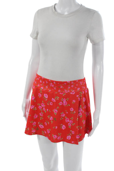 AS Revival Women Red Floral Wrap Skort Polyester Short Size L