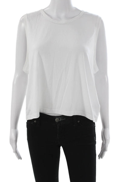 Athleta Women Basic Tank White Crew Neck Polyester Size L