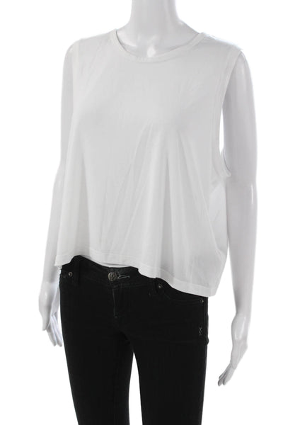Athleta Women Basic Tank White Crew Neck Polyester Size L